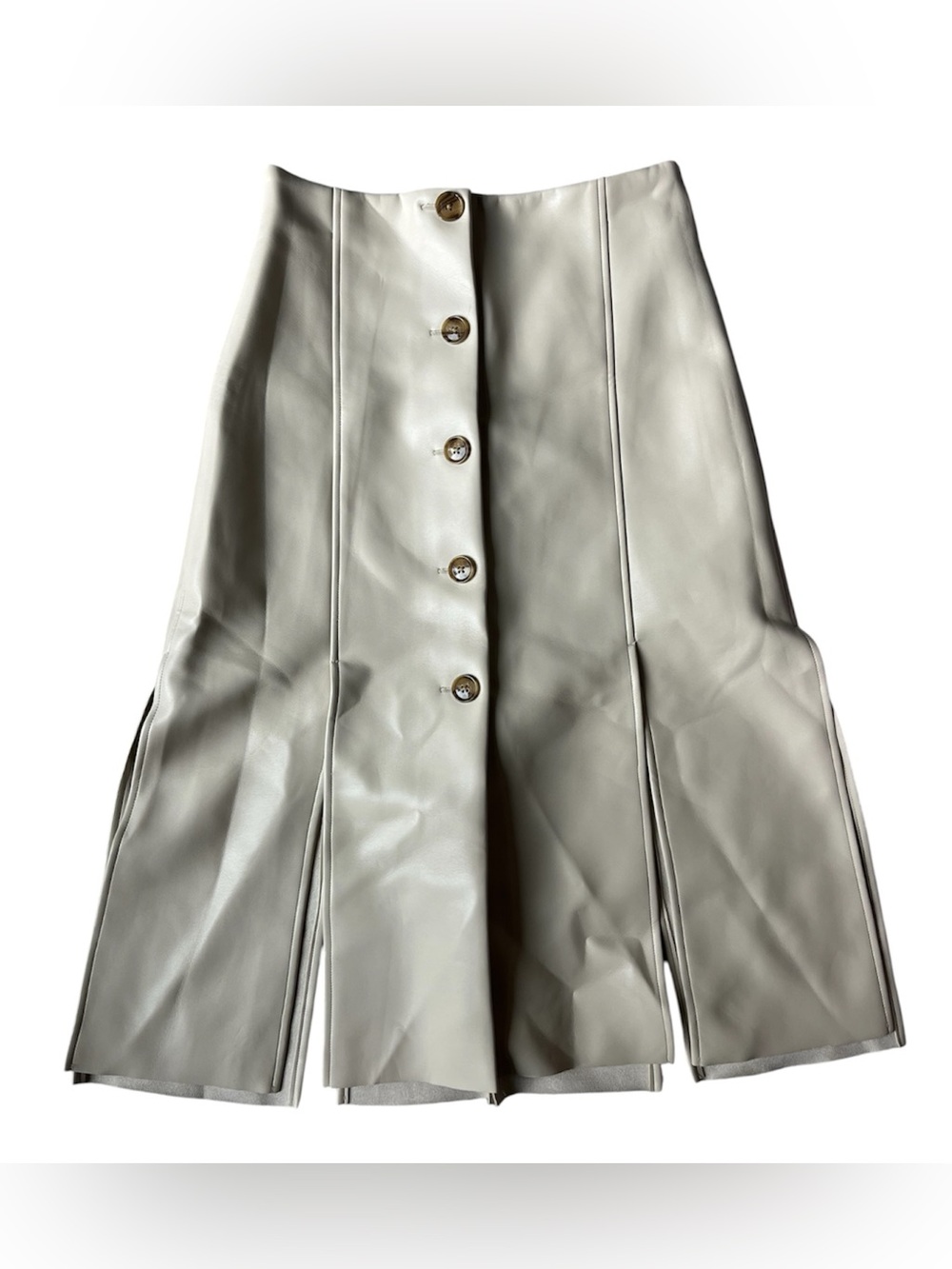 Banana Republic Cream Faux Leather Midi Skirt with Slits Womens 4